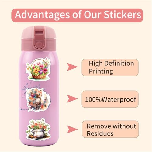 55PCs Beautiful Flowers Stickers Pack, Transparent Stickers for Hydro Flask, Laptop, Water Bottle, Aesthetic Vinyl Waterproof Decals for Toddlers, Teens, Gift & Party Favor Decals(Colourful-K2)
