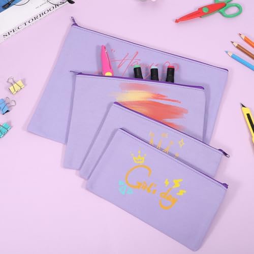 12 Pieces Cotton Canvas Makeup Bag, Multipurpose Cosmetic Bag with Zipper Travel Toiletry Pouch, Blank DIY Craft Bag (Purple, XL)