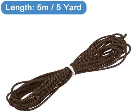 MECCANIXITY Twisted Cord Trim, 5 Yard 1mm 3-Ply Twine Braided Rope Shiny Thread String for Craft Gift Bag Curtain Christmas Decor, Brown - 5m
