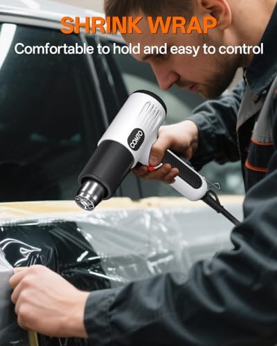 Heat Gun, 1600W Hot Air Gun with 2 Heat Settings, White | 752°F/1112°F Dual Heat Control, 4 Metal Nozzles, Overheat Protection, PA66 Housing, 1.1lb Lightweight Design, Non-Slip Grip