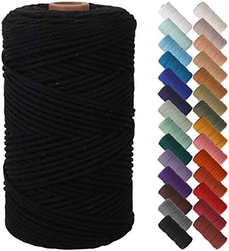 NOANTA Black Macrame Cord 2mm x 220yards, Cotton Rope Macrame Yarn