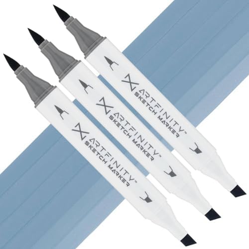 Artfinity Sketch Markers - Set of 3 - Grayish Blue B8-5, Vibrant, Professional, Dye-Based Alcohol Markers for Artists, Drawing, Travel, & More