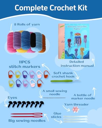 Fortilo Crochet Kit for Beginners 6PCS Jellyfish Family