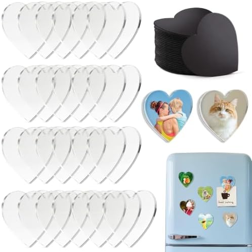 25 Pcs DIY Acrylic Fridge Magnet Kit Heart Fridge Magnet Craft Set with Adhesive Backing Make Your Own Magnet Kit for Photo Office Classroom Cabinets Kitchen 2 Inch DTBX- (Heart)