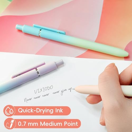 UIXJODO Gel Pens, 10 Pcs Black Ink Pens for Women, 0.7mm Medium Point Smooth Writing Pens with Silicone Grip, High-End Series Metal Clip Retractable Pens for Journaling Note Taking (10 Pcs Pastel)