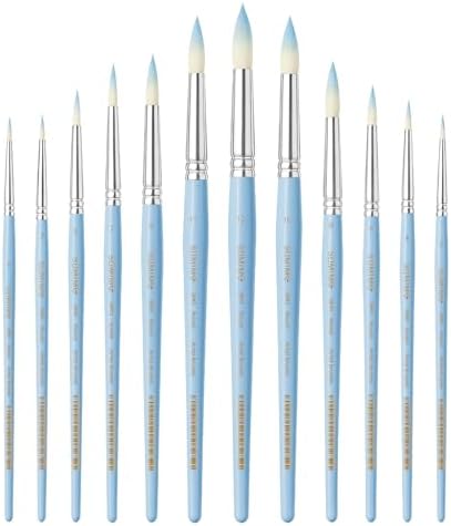 12 Pcs Round Professional Artist Watercolor Paint Brush Set, Blue