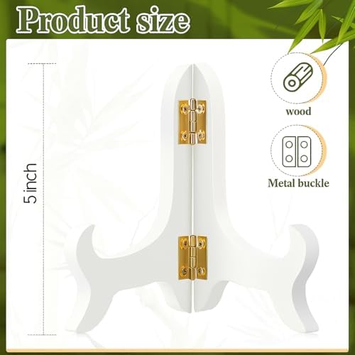 Tatuo 4 Packs Wooden Display Stand Plate Holder Easels, white, 5 Inch