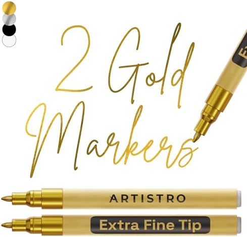 ARTISTRO Gold Acrylic Paint Markers - 0.7mm Extra Fine-Tip - Set of 2
