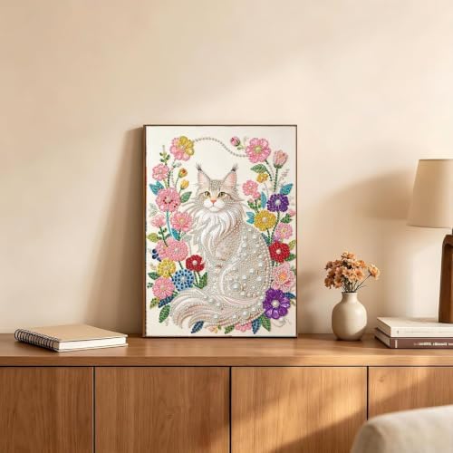 5D Diamond Art Kits for Adults Beginners, Cat Pearl Diamond Painting Kits