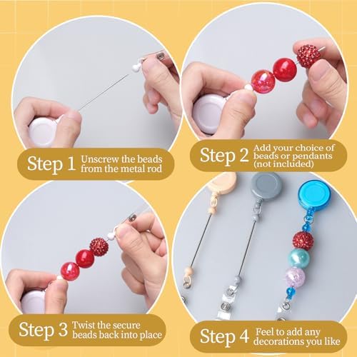 30 Pcs Beadable DIY Badge Holder Set Heavy Duty Retractable Keychain Badge Reel Clips ID Name Badge Clip with Belt Clip Blank Jewelry DIY Gift for Office Worker Doctor Nurse Employee Supplies