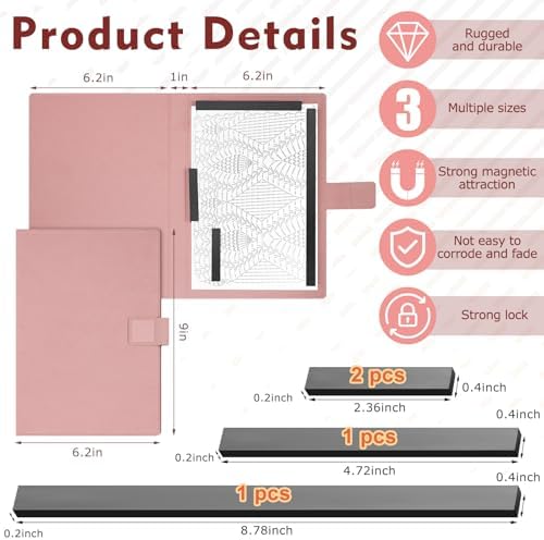 Flutesan 1 Pcs Knitting Pattern Holder, Fold up Cross Stitch Knitting Chart Keeper with Replacement Magnets, Magnetic Cross Stitch Accessories (Folded Size 6.1 x 9 Inch,Pink)