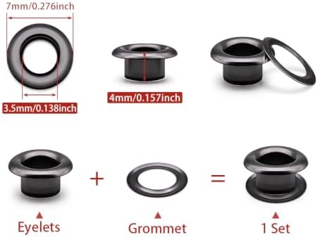 SEMINI 400 Sets 3.5mm Gunmetal Grommet Eyelet Kit for Fabric Leather Crafts