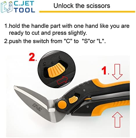C.JET TOOL 10" Heavy Duty Scissors - Carpet Cutter, Industrial Multipurpose Tool for Cardboard, Leather, Pruning, Gardening - Professional Soft Grip Stainless Steel (Orange)