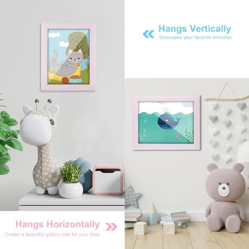 [2-Pack] Kids Art Frames, 8.5x11 Front Opening Kids Artwork Frames Changeable, Pale Pink Artwork Display Storage Frame for Wall, Holds 50 Pcs, for 3D Picture, Crafts, Children Drawing, Hanging Art,