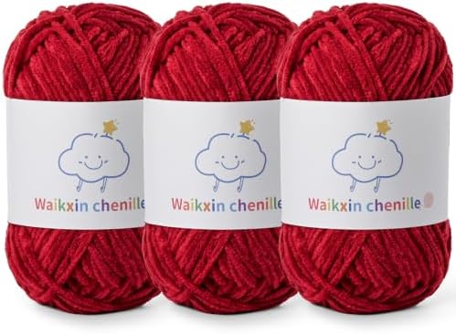 Skinny Chenille Yarn for Crocheting, 3 Pack of 1.75 oz/109 yds Amigurumi Yarn&Baby Yarn for Crocheting Soft, Fluffy Fingering Weight Velvet Yarn for DIY Crafts&Baby Blankets.(3 Burgundy)