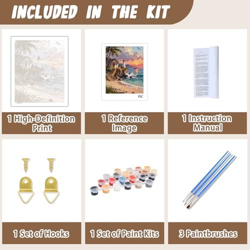 XTCIXAL Paint by Numbers Kit for Adults, Beach - 16X20 Inch