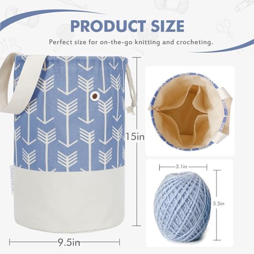 TOGETRUE Yarn Bag, Knitting Crochet Bag, Portable Yarn Storage Bags Organizer for Crocheting Project,Store Skein Ball, Short Knitting Needle (Large, Blue)