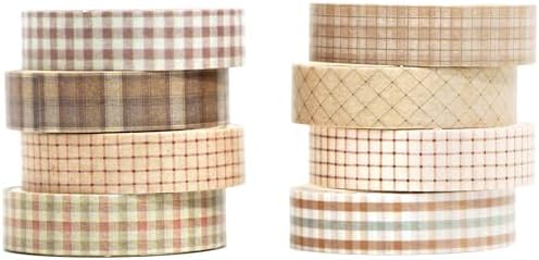 Vintage Washi Tape Set 8 Rolls Thin Retro Decorative Antique Patterns Masking Tapes for Arts, DIY Crafts, Journals, Planners, Scrapbook, Wrapping (Retro Plaid)