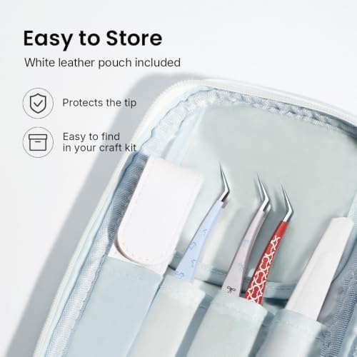 Craft Tweezers, Precision Tweezers with Leather Pouch for Stickers