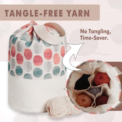 TOGETRUE Yarn Bag, Knitting Crochet Bag, Portable Yarn Storage Bags Organizer for Crocheting Project, Store Skein Ball, Short Knitting Needle (Large, Point Shape)