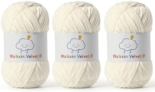 3 Pack Fluffy Chenille Yarn for Crocheting，Baby Yarn for Crocheting Soft，150g/5.28oz Velvet Amigurumi Yarn ，Fingering Weight Yarns for Crocheting Baby Blankets、DIY Craft.(3 Milky White)