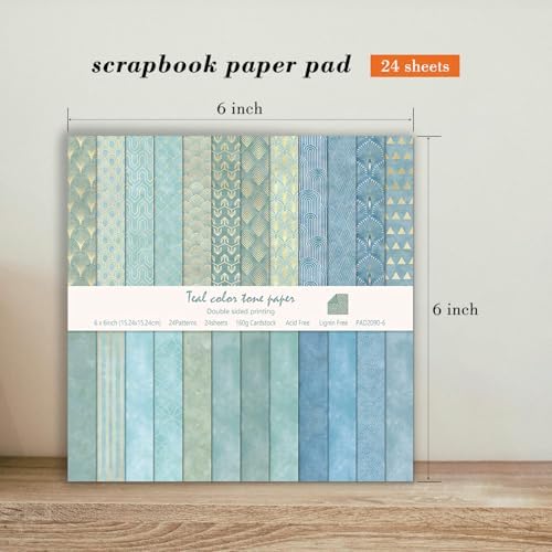6''x 6'' Blue Geometric Scrapbook Paper Pad- 24 Sheets Double Sided Paper for Junk Journal Supplies DIY Cards Making Decor Gifts Crafts Wrapping Decorative Collage Folded Photo Album