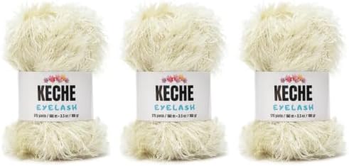 Eyelash Fun Fur Yarn - Premium Soft Crochet Yarn DIY Hand Knitting 100% Polyester 175 Yds 3.53 Oz (Pack of 3) - Ivory