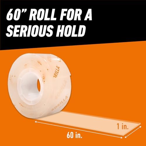 Gorilla Tough & Clear, Double Sided Mounting Tape, Weatherproof, 1" x 60", Clear, (Pack of 12)