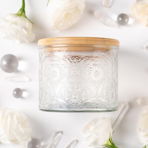 10 oz Clear Mandala Glass Candle Jars with Bamboo Lids, 9 Pack