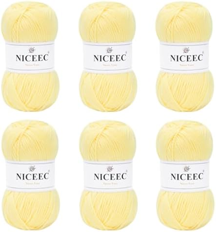 NICEEC 300g Soft Assorted Colors Yarn 100% Acrylic 870yds -Yellow