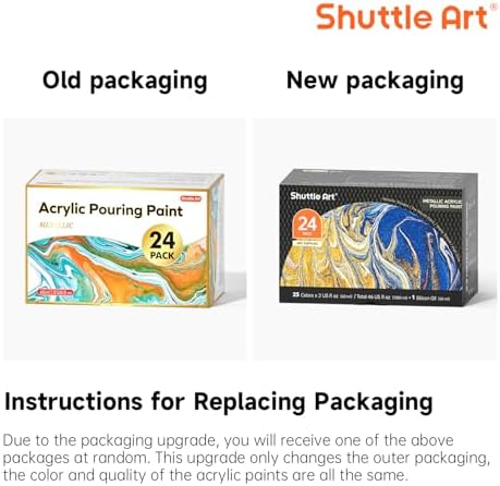 24 Pack Metallic Acrylic Pouring Paint, Shuttle Art 23 Metallic Colors Ready-to-pour Acrylic Paint with 1 Silicon Oil, 60ml/2oz Each, Rich Pigment, High Flow Pouring Paint Set for Canvas, Rock, Ceramic, Wood