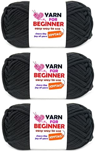 Black Yarn for Crocheting and Knitting Cotton Crochet Knitting Yarn for Beginners with Easy-to-See Stitches Cotton-Nylon Blend Easy Yarn for Beginners Crochet Kit(3x50g)
