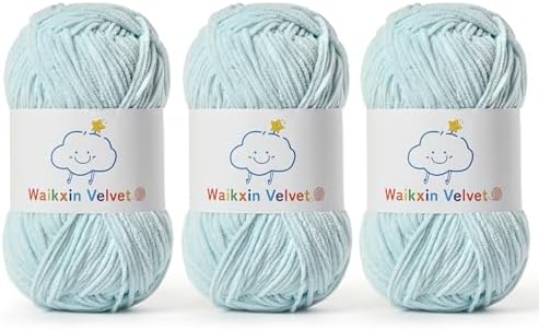 3 Pack Fluffy Chenille Yarn for Crocheting，Baby Yarn for Crocheting Soft，150g/5.28oz Velvet Amigurumi Yarn ，Fingering Weight Yarns for Crocheting Baby Blankets、DIY Craft.(3 Baby Blue)
