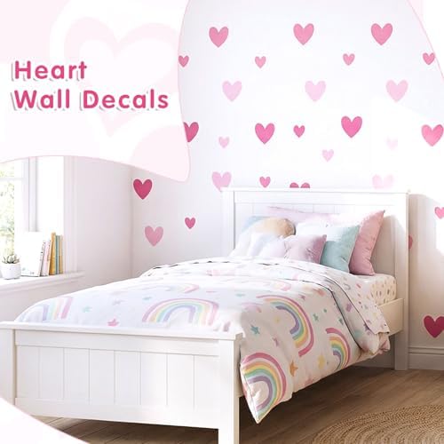 AOWDIAO 170 Pcs Heart Wall Decals - Peel and Stick Pink Decor for Girl Bedroom, Nursery, Playroom Decoration
