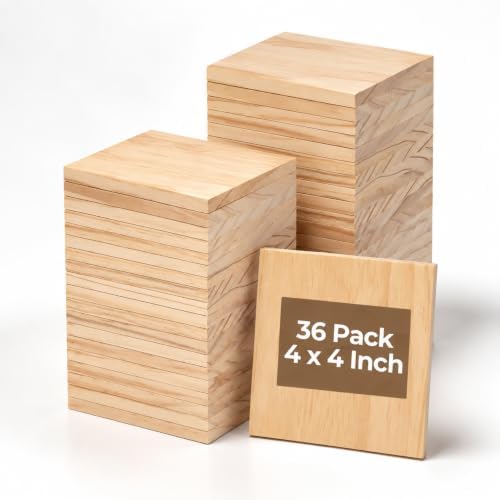 FSWCCK 36 Pcs 4x4 Wood Squares, Smooth Wooden Blanks for Laser Engraving