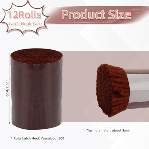 AKZYTUE 12 Rolls Latch Hook Yarn, Precut Rug Yarn for Latch Hook Kits, Crochet Yarn Bundles for Latch Hook Rug Making, DIY Tapestry Crafts for Adults & Beginners,Brown