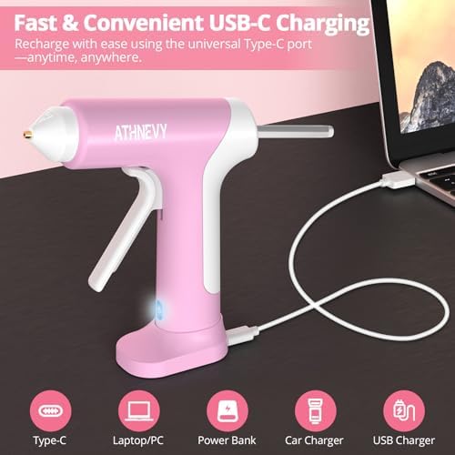 Cordless Hot Glue Gun, 4V 10s Fast Preheat, 30×7mm Glue Sticks, USB-C, 2Ah