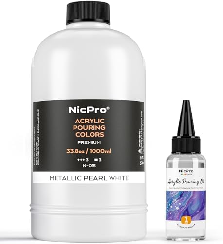 Nicpro White Metallic Pearl Color Acrylic Pour Paint, 33.8oz Pre-Mixed