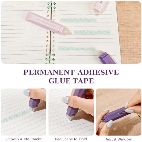 Temiary 4 Pack Double Sided Tape Pen, 16.4 Ft x 0.24 Inch Scrapbook Tape Roller for Crafts, Aesthetic Adhesive Glue Tape Pens for Scrapbooking School Office Journaling Supplies (Purple)
