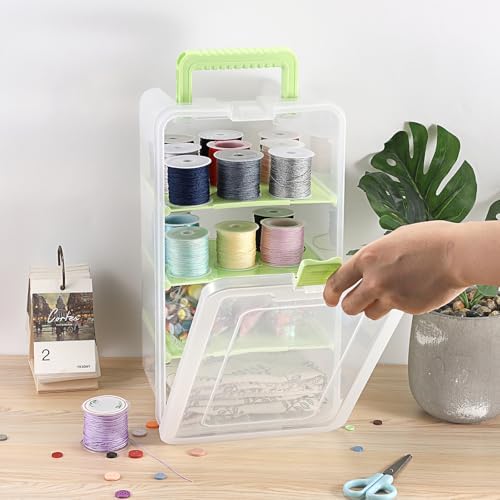 BTSKY Clear Plastic Dividing Storage Box with 4 Deep Compartment Sewing Box