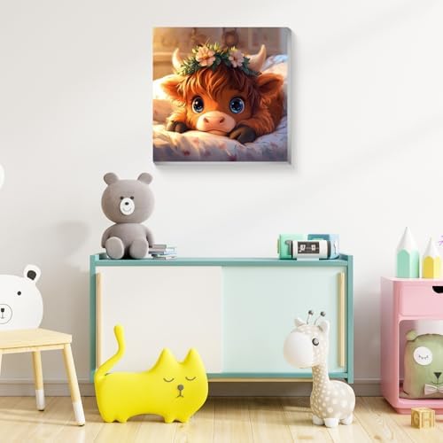Reivworl Cow Paint by Numbers Kit for Kids with Frame 8×8 inch