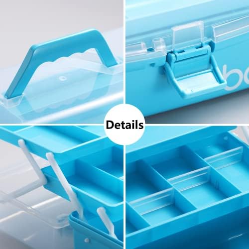 Kinsorcai 12'' Three-Layer Clear Art Box Organizer, Multipurpose Plastic Craft Box with Handle (Blue)