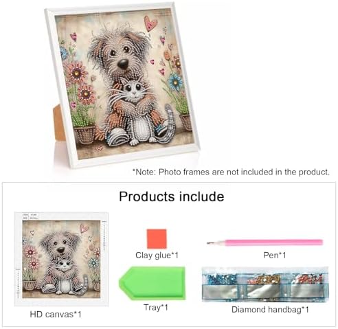 AiYuanzsh 5D Special Shape Diamond Art Kits for Beginners, Diamond Art Painting Kits for Adults, Crystal Rhinestones Diamond Art Painting for Home Wall Decoration Gift 12×12 inch, Cat and Dog