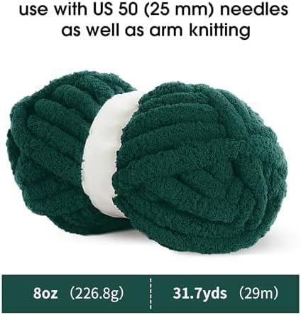 MABOZOO Assorted Chunky Yarn for Hand Knitting 8 Pack, Fluffy Jumbo Chenille Yarn, Soft Plush Yarn Bulky, Giant Thick Fuzzy Yarn for Arm Knitting,Sage Green & Dark Green(31.7 yds,8 oz Each Skein)