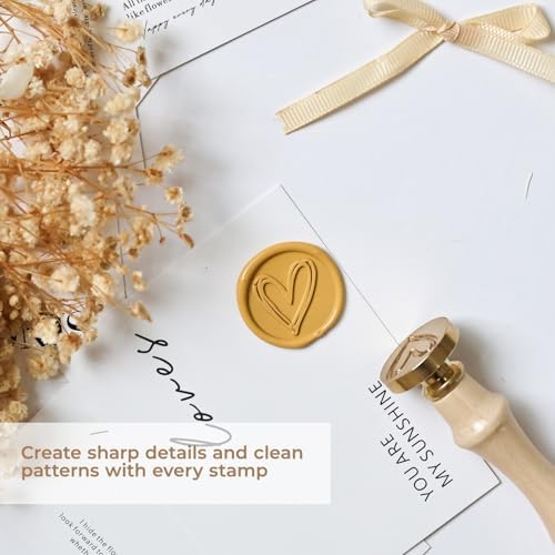 Heart Wax Seal Stamp, 3D Embossed Relief Carving Head and Wood Handle for Wax Seal Stamp Kit, Decor ffor Thanksgiving Card/Envelope/Gift Wrap/Wedding Engagement Party Invitation