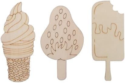 54PCS Unfinished Blank Wooden Ice Cream Cutouts Craft for Kids | suit for Children's Painting DIY Room Decoration Gift Giving Surprise (54Ice Crean)