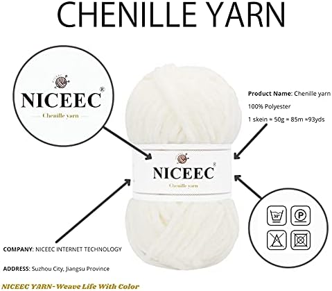 NICEEC 2 Skeins Soft Chenille Yarn 2x255m(2x279yds,3x150g)_Black Bule Series