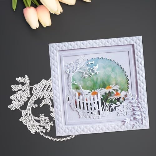 Scrapbooking Die-Cuts, Layer Frame Net Set Metal Cutting Dies for Card Making, Paper Craft Template, Background Embossing Stencils, DIY Album Décor (Garden Fence-11.1x8.2cm)