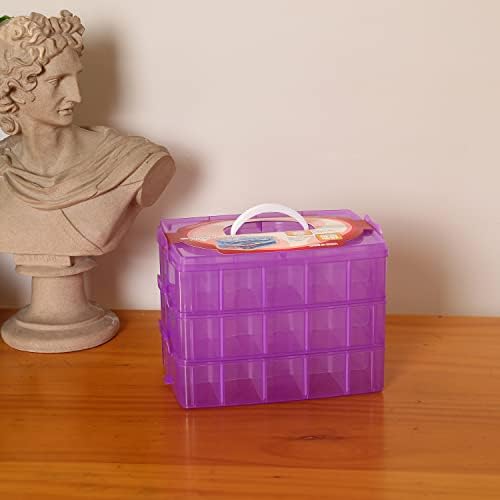 Sooyee 3-Tier Bead Organizer, Craft Storage Organizer Box,Purple