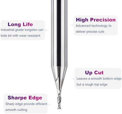 SpeTool 1/16 Inch Cutting Diameter Upcut Spiral Router Bit with 1/4 Inch Shank 1/4 Inch Cutting Length 2 Inch OVL, Solid Carbide Plunge Router Bits CNC Mill for Woodworking